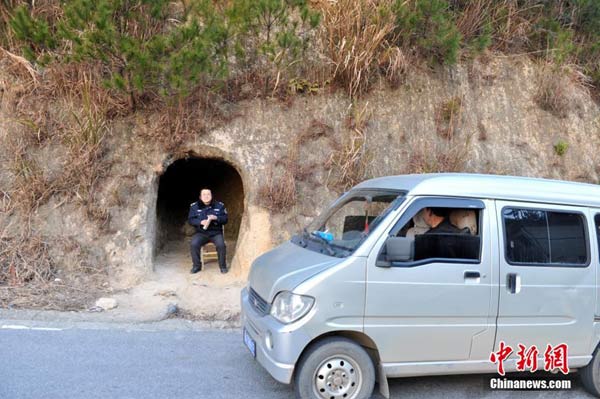 Mountain cave lookout for officials