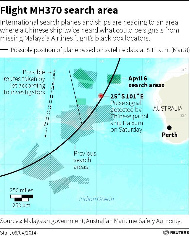 Search planes, ships divert to Indian Ocean area where 'pings detected