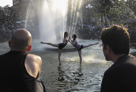 Ballet dance in a fountain