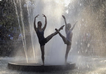 Ballet dance in a fountain