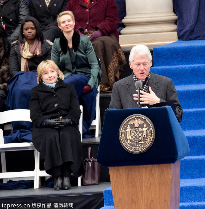 Clintons attend New York City Mayor's inauguration