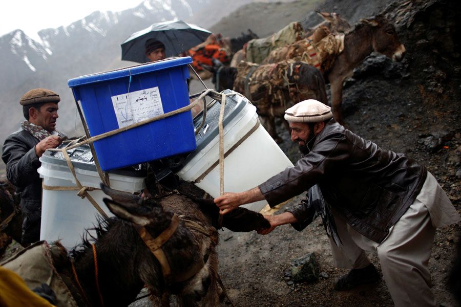 Ballot boxes on donkeys in Afghanistan