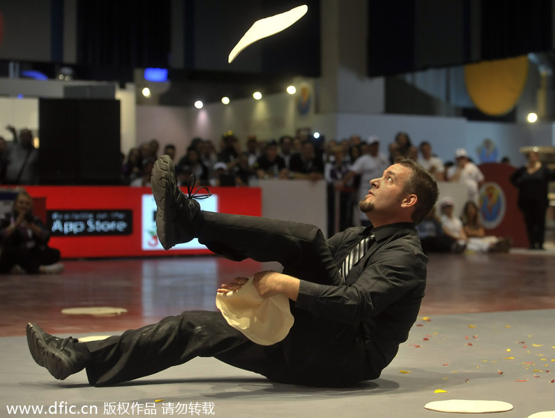 Bakers perform with dough in Pizza World Championships