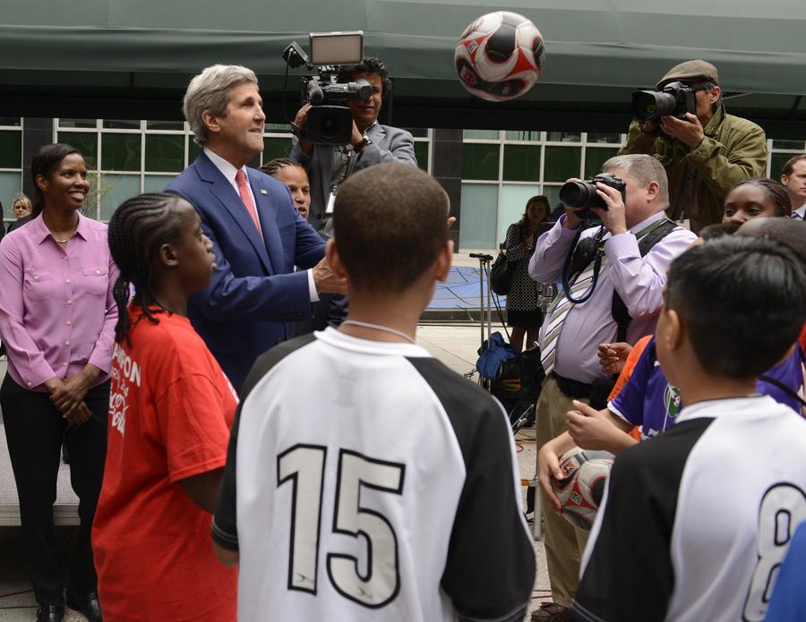 Biden, Kerry unveil World Cup trophy in Washington