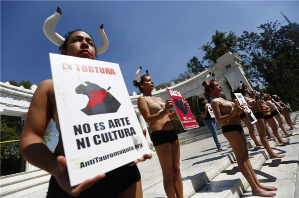 People protest against bullfights in Mexico City