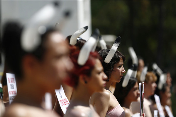 People protest against bullfights in Mexico City