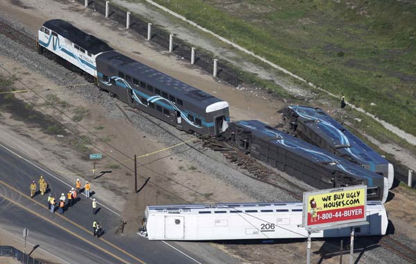 Dozens hurt when Southern California train crashes, derails