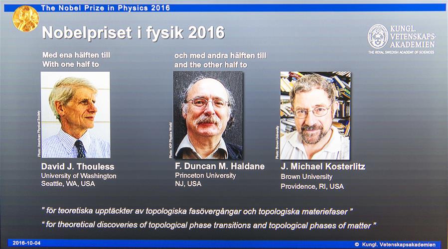 Three scientists share 2016 Nobel Prize in Physics