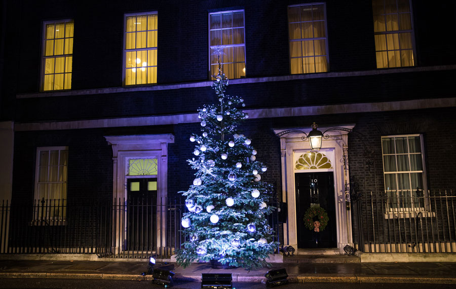 British PM lights Downing Street Christmas tree with local children