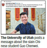 Chinese student shot and killed in Utah